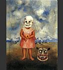 Death Canvas Paintings - Girl with Death Mask
